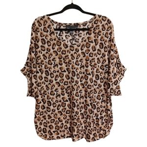 ISABELLA RODRIGUEZ Brown Leopard Animal Print Split Sleeve Stretchy Top 1X